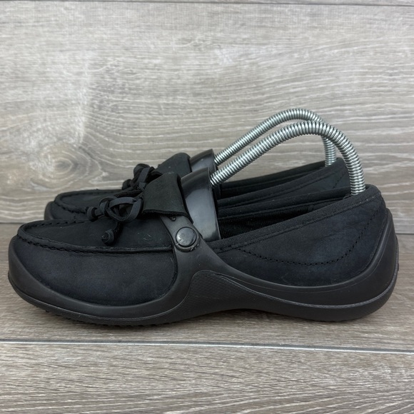 Crocs Women’s Sz 8 Black Nubuck Slip On Rubber Sole Comfort Loafer Shoes 11555
